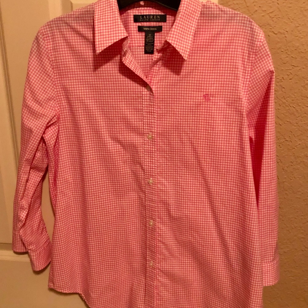 Lauren by ralph lauren non-iron pink gingham shirt